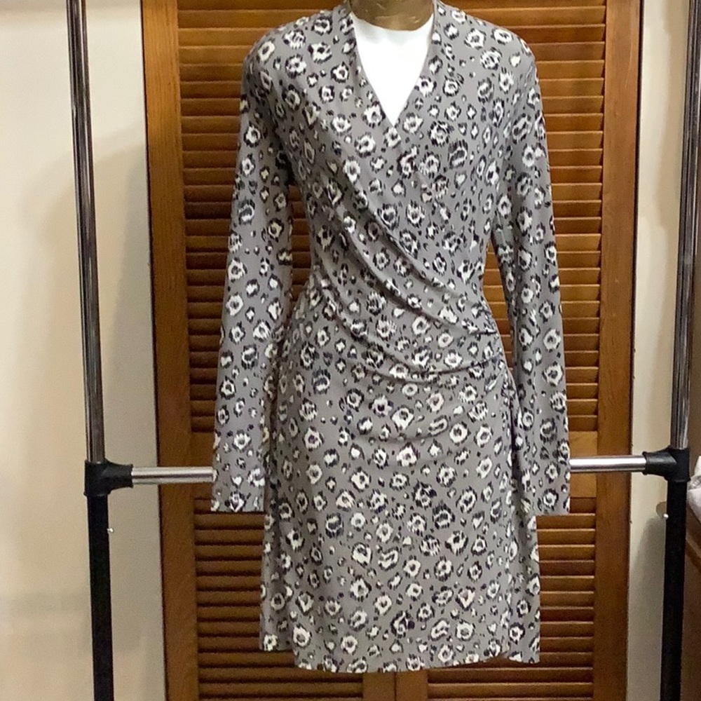 Norma Kamali Faux Wrap Leopard Print Dress